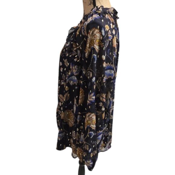 Tamara H. BLUE AND GOLD Floral Print Sheer sleeve Peasant‎ Blouse Plus Size 3X - Picture 4 of 10